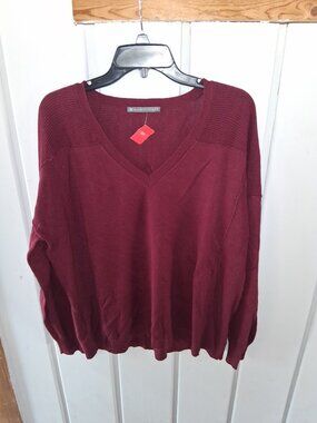 Elliott Lauren Burgundy Cotton Blend V Neck Sweater NWT Sz XL
